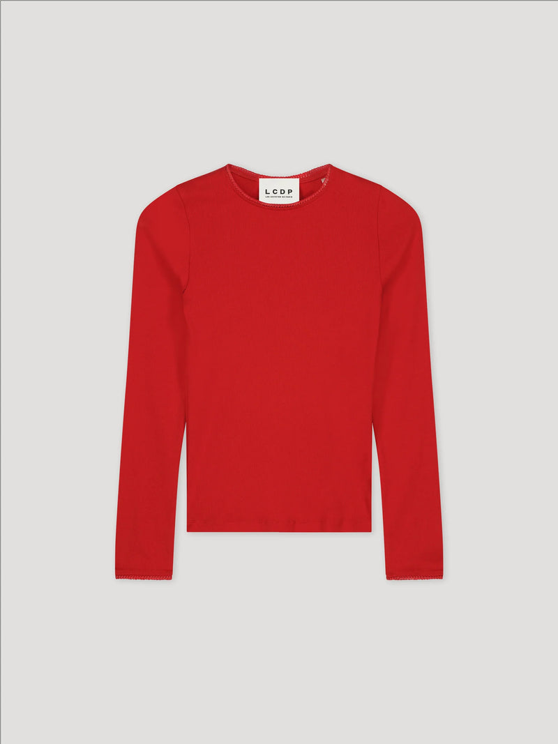 Ribbed Long Sleeve Tee | Red