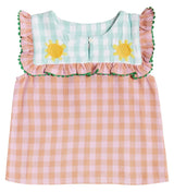 Sleeveless Check Top With Sunflower Embroidery
