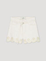 Embroidered Hem Denim Shorts | Raw Cotton