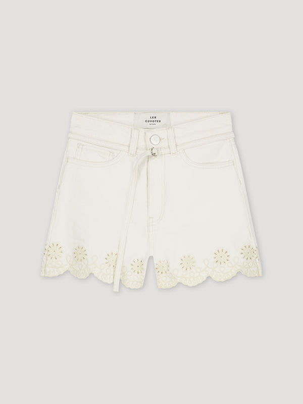 Embroidered Hem Denim Shorts | Raw Cotton