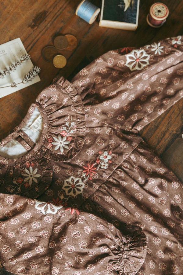 Little Belle Romper | Brown Block Print