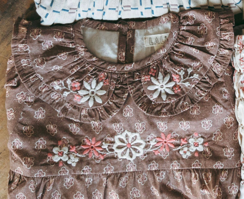 Little Belle Romper | Brown Block Print
