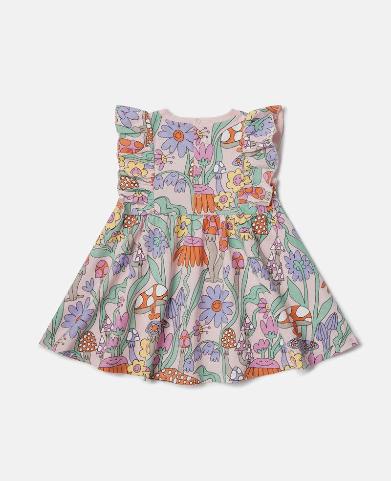 Woodland Print Pleated Cap-Sleeve Dress