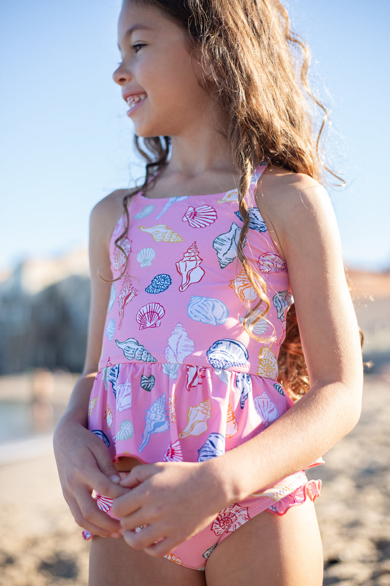 Girls Joy Tankini | Pink Seashells