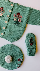 Embroidered Beret Hat | Green Floral