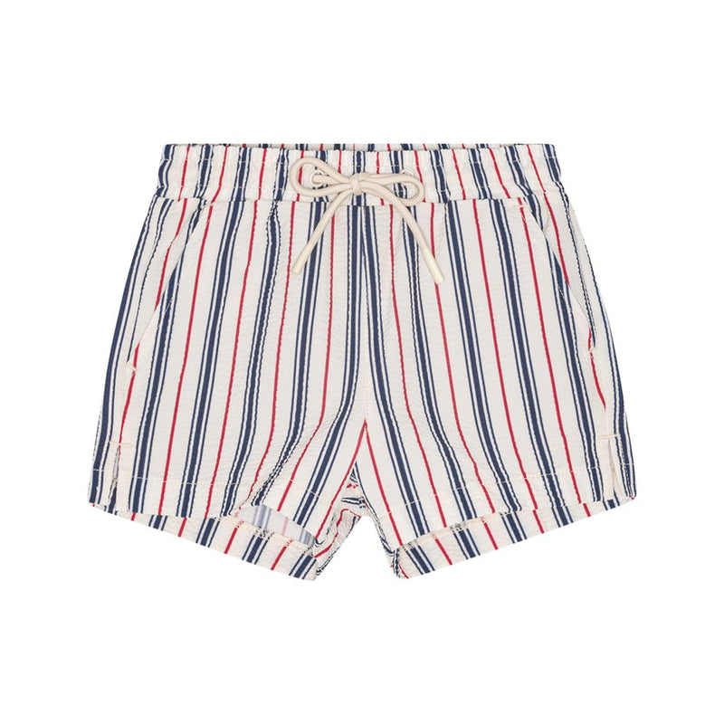 Miles Swim Shorts | Navy/Ruby Red Stripe