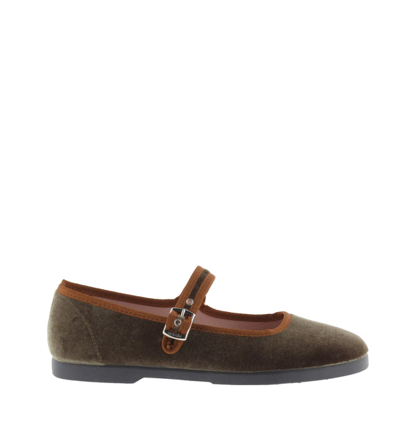 Velvet Mary Jane & Contrast | Kaki