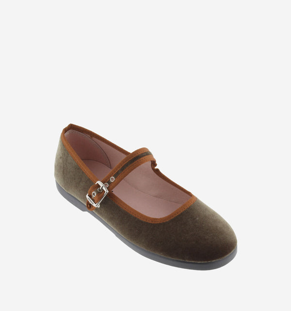 Velvet Mary Jane & Contrast | Kaki