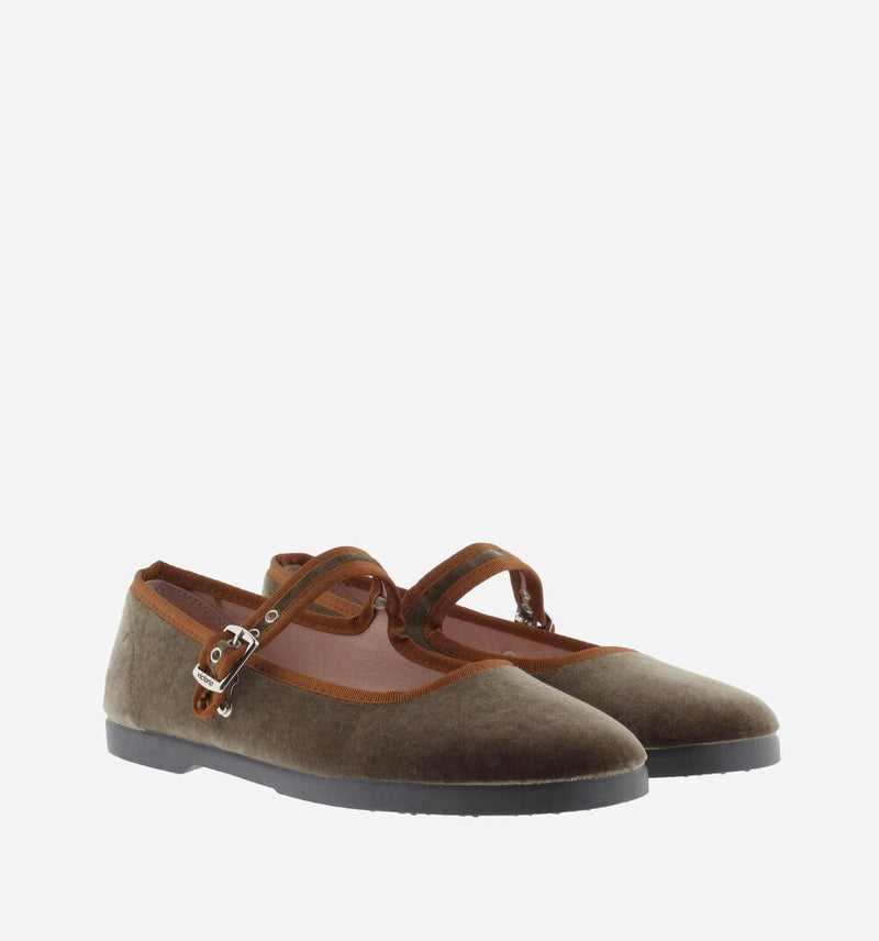 Velvet Mary Jane & Contrast | Kaki