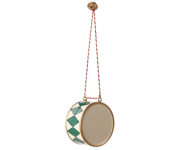 Metal Ornament, Large Drum | Dark Green