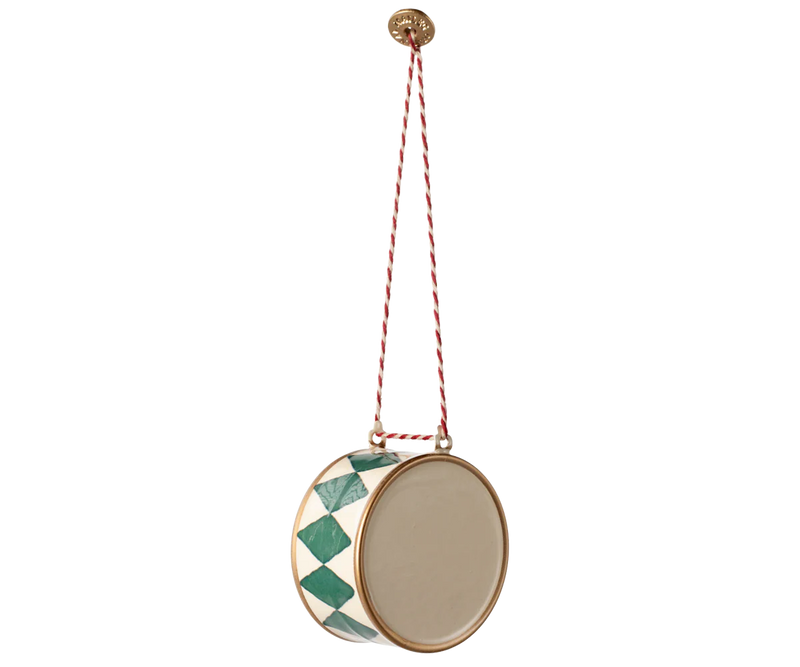 Metal Ornament, Large Drum | Dark Green