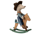 Cowboy mouse on rocking horse, Little brother