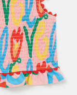 Girl Sleeveless Love Print Top with Frills