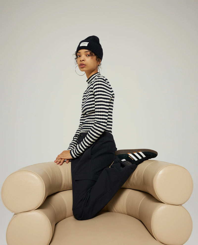 Striped Mock Neck Long Sleeve | Navy Stripe