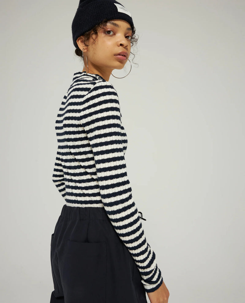 Striped Mock Neck Long Sleeve | Navy Stripe