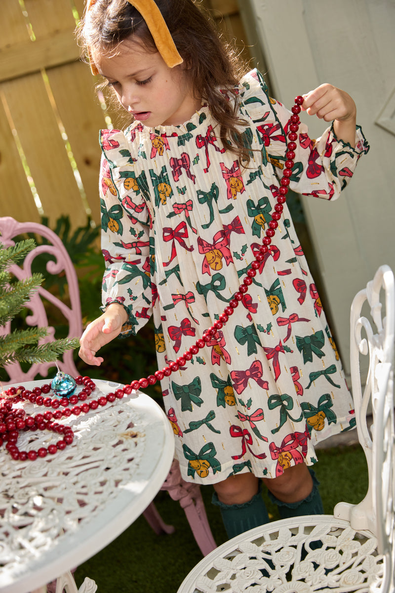 Girls Jaipur Dress | Christmas Bows and Bells