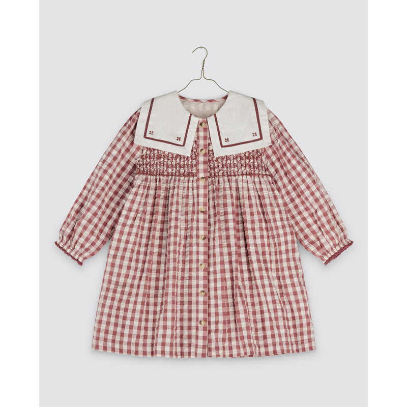 Smocked Sabrina Dress | Seersucker Gingham in Apple Butter