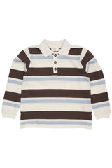 Striped Pique Polo | Brown/Dusty Blue