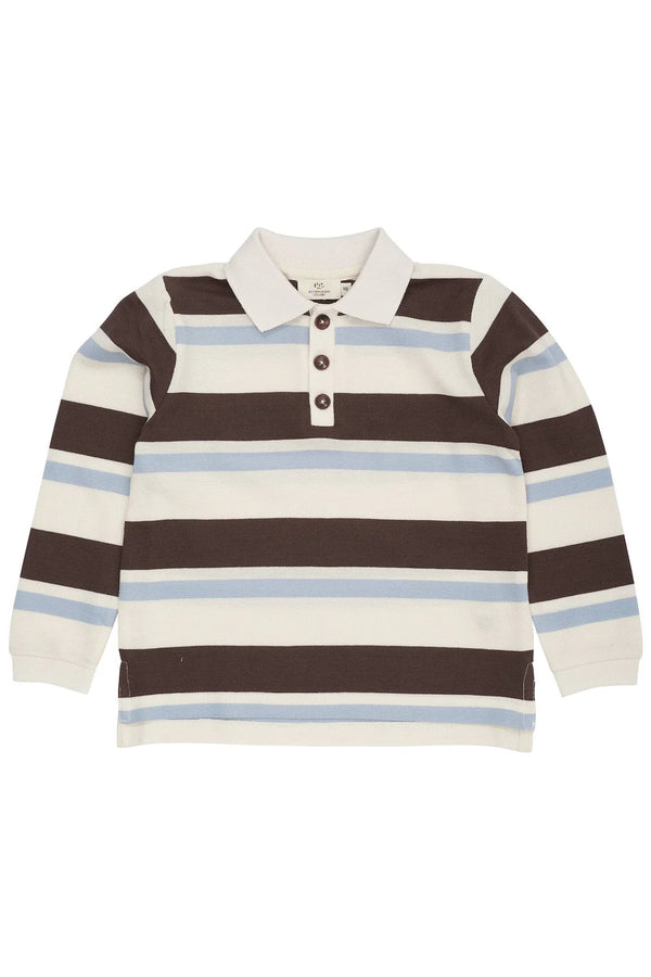 Striped Pique Polo | Brown/Dusty Blue