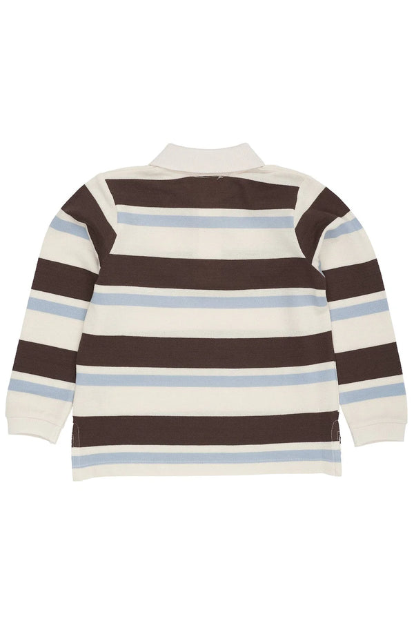 Striped Pique Polo | Brown/Dusty Blue