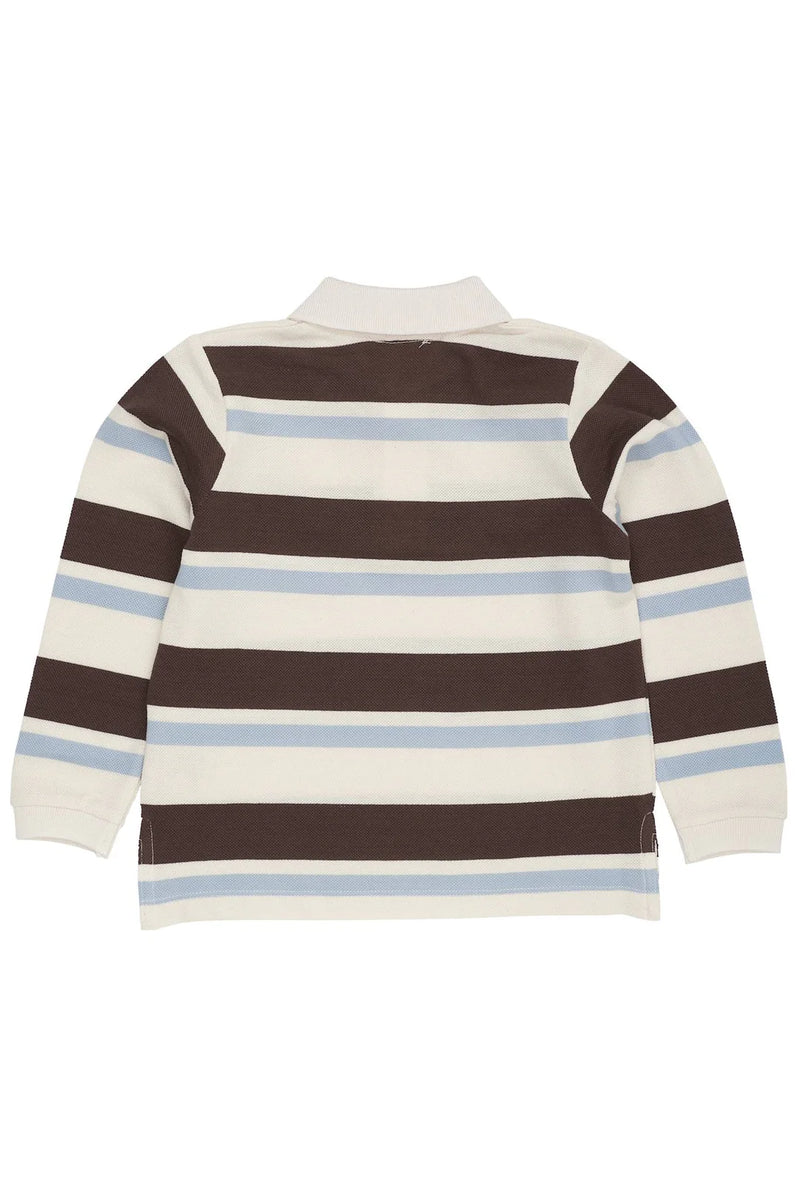 Striped Pique Polo | Brown/Dusty Blue