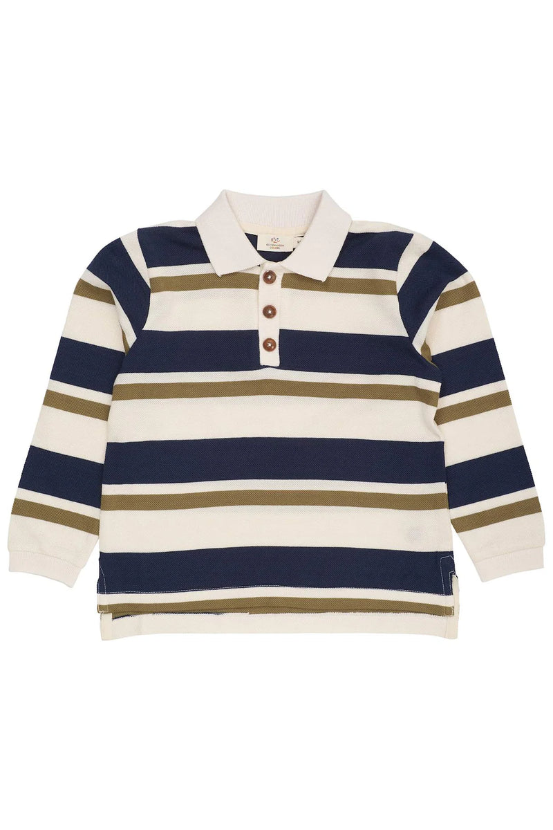 Striped Pique Polo | Navy/Olive