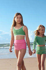 Mini Stripe Rib Scoop Bikini Top  & Bottom | Parrot Green