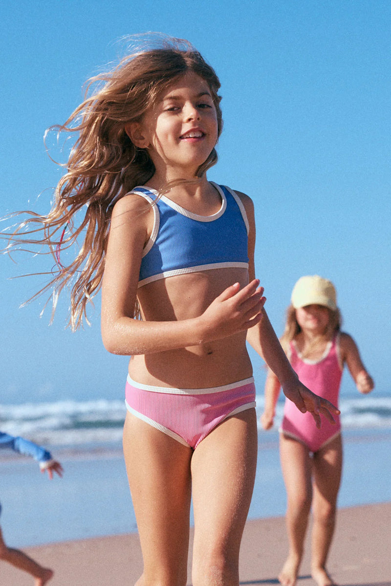 Mini Stripe Rib Scoop Bikini Top  & Bottom | Shell Pink