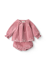 Embroidered Corduroy Baby Set | Rose