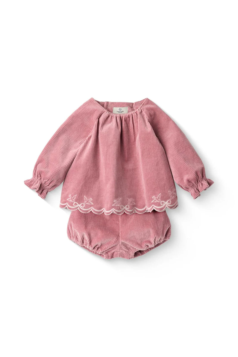Embroidered Corduroy Baby Set | Rose