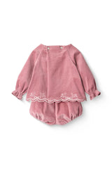 Embroidered Corduroy Baby Set | Rose