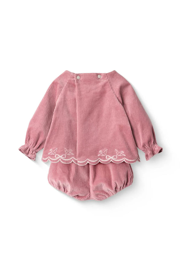 Embroidered Corduroy Baby Set | Rose