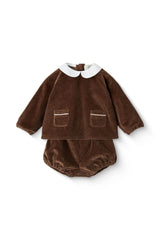 Corduroy Baby Set with Collar | Dark Brown
