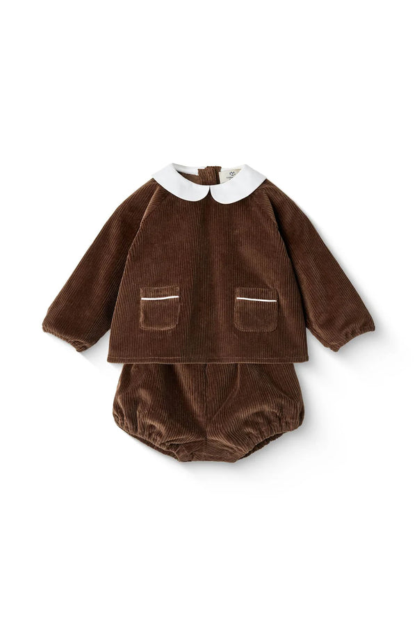Corduroy Baby Set with Collar | Dark Brown
