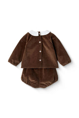 Corduroy Baby Set with Collar | Dark Brown