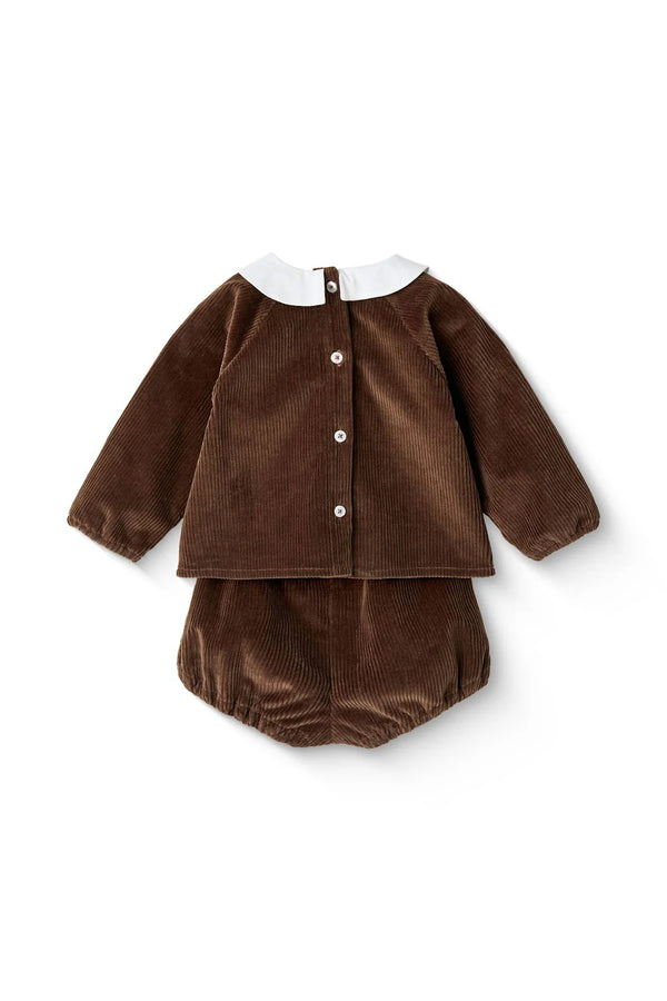 Corduroy Baby Set with Collar | Dark Brown
