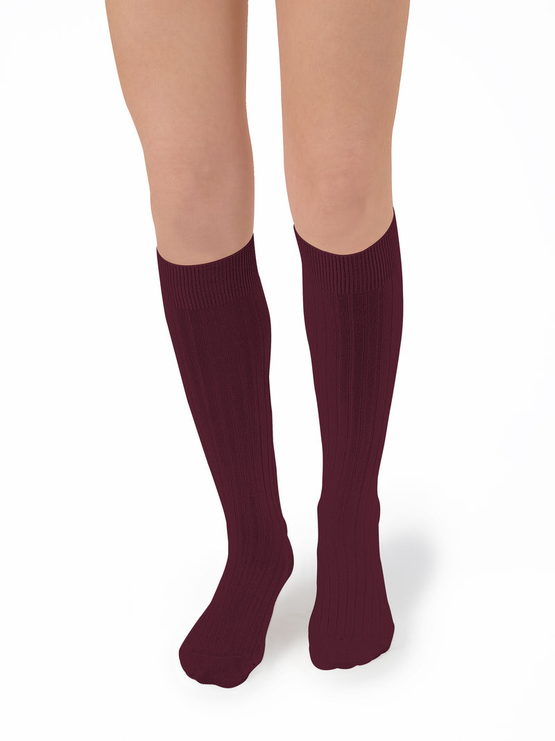 La Haute Ribbed Knee-high Socks | Bordeaux Grand Cru