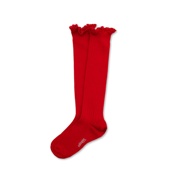 Joséphine Lace Trim Ribbed Knee-high Socks | Poppy
