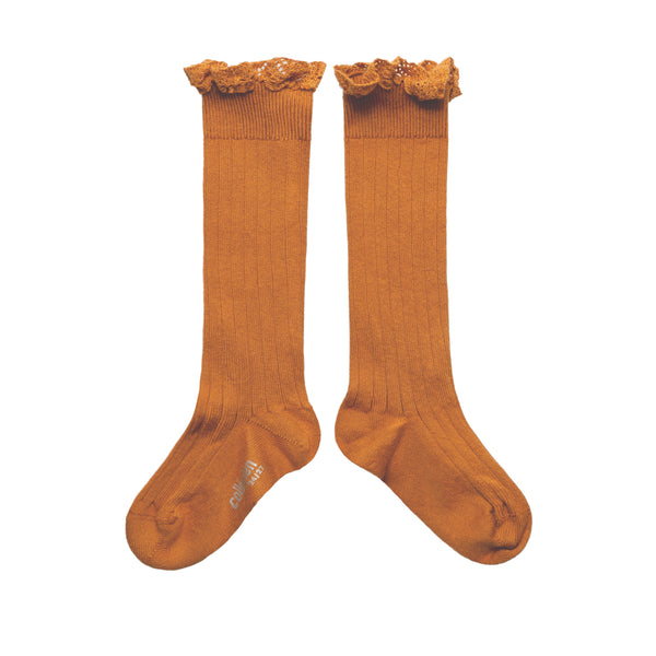 Josephine Lace Trim Knee High | Terracotta