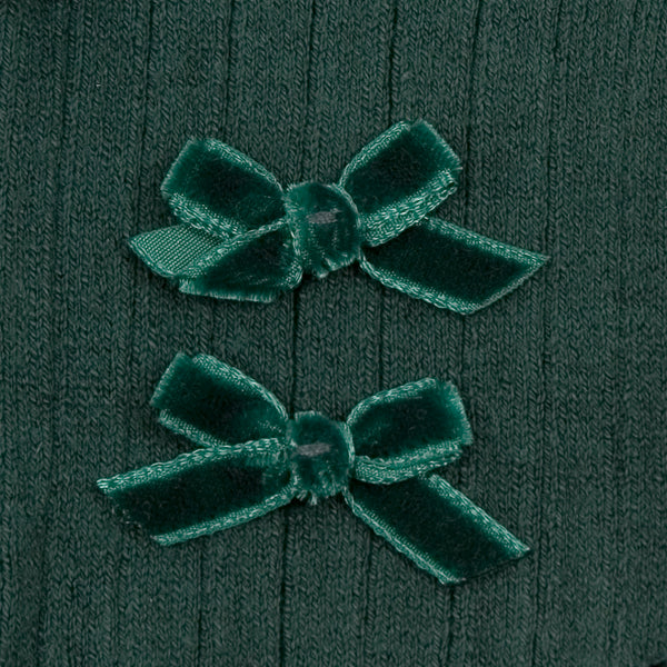 Hortense Ribbed Knee-high Socks with Velvel Bows | Forest Green