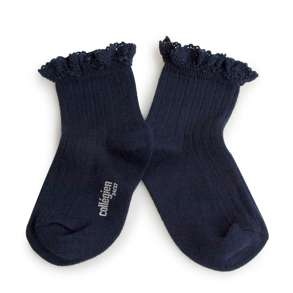 Lili Lace Trim Ribbed Ankle Socks | Starry Night
