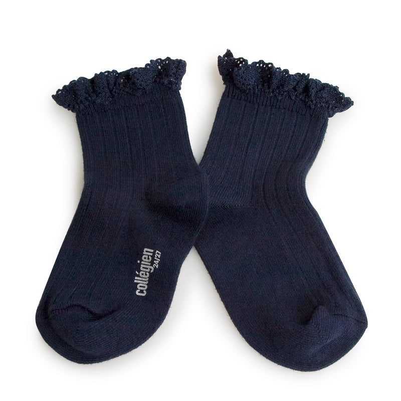 Lili Lace Trim Ribbed Ankle Socks | Starry Night