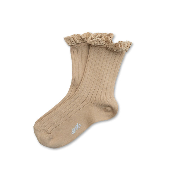 Lili Lace Trim Ribbed Ankle Socks | Sable