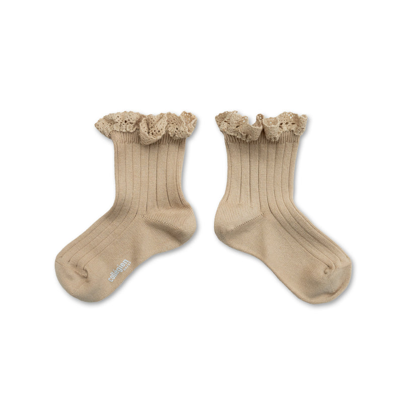 Lili Lace Trim Ribbed Ankle Socks | Sable