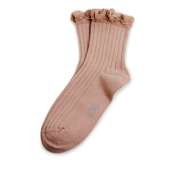 Lili Lace Trim Ribbed Ankle Socks | Vieux Rose