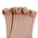 Lili Lace Trim Ribbed Ankle Socks | Vieux Rose