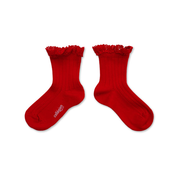 Lili Lace Trim Ribbed Ankle Socks | Poppy