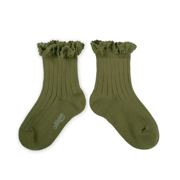 Lili Lace Trim Ankle Socks | Olive