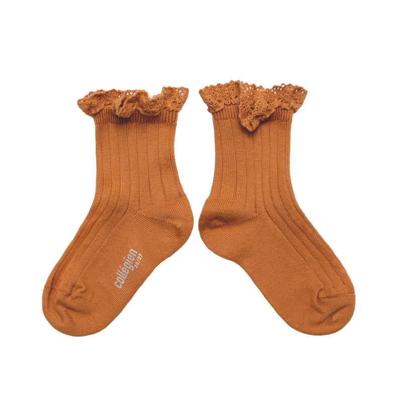 Lili Lace Trim Ankle Socks | Terracotta