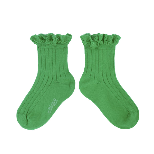 Lili Lace Trim Ankle Socks | Green Jackpot